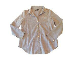 Lafayette 148 New York Blue & White Striped Button-Up Shirt Medium